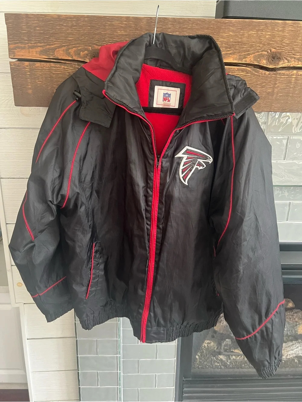 Atlanta Falcons NFL Black Vintage Hooded Full Zip Lined Jacket Pockets Large